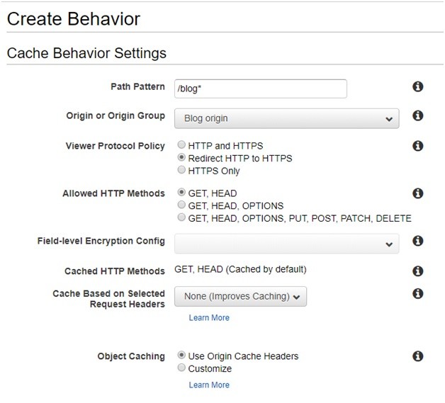 AWS CloudFront - Create Behavior